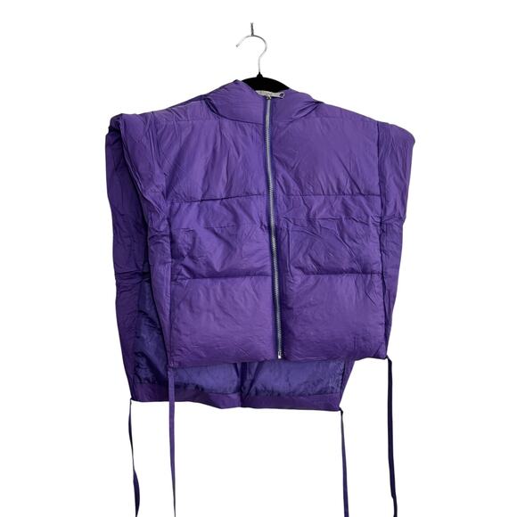 NWT Women's Purple Puffer Vest Jacket with Hoodie Open Side Tie Y2k Large - Picture 1 of 9